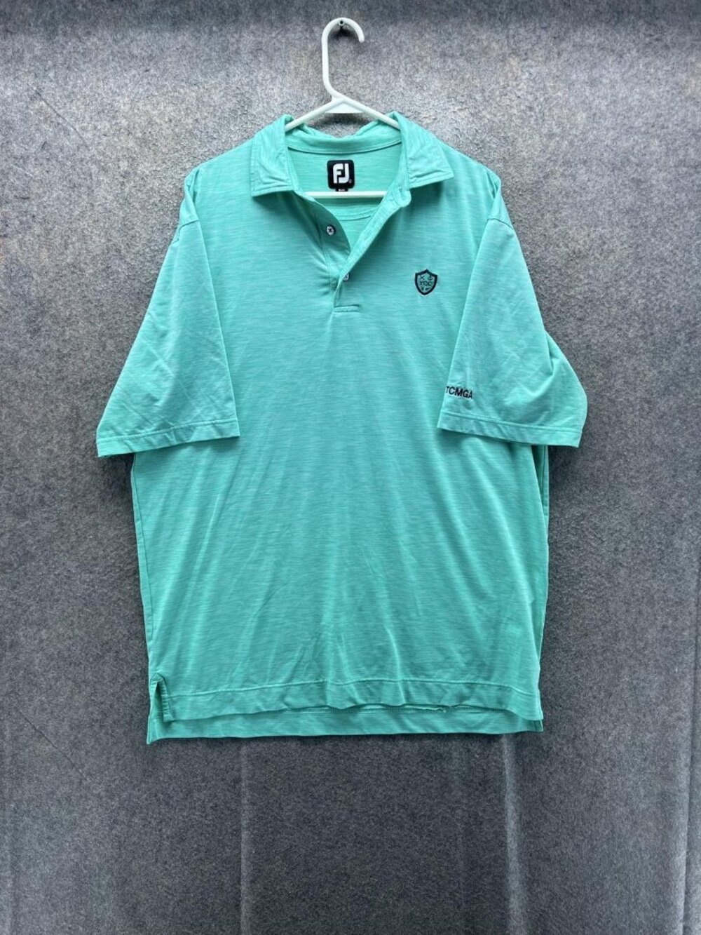 FootJoy Polo Shirt Men Large Green Solid Golf Performance Stretch TCMGA Logo